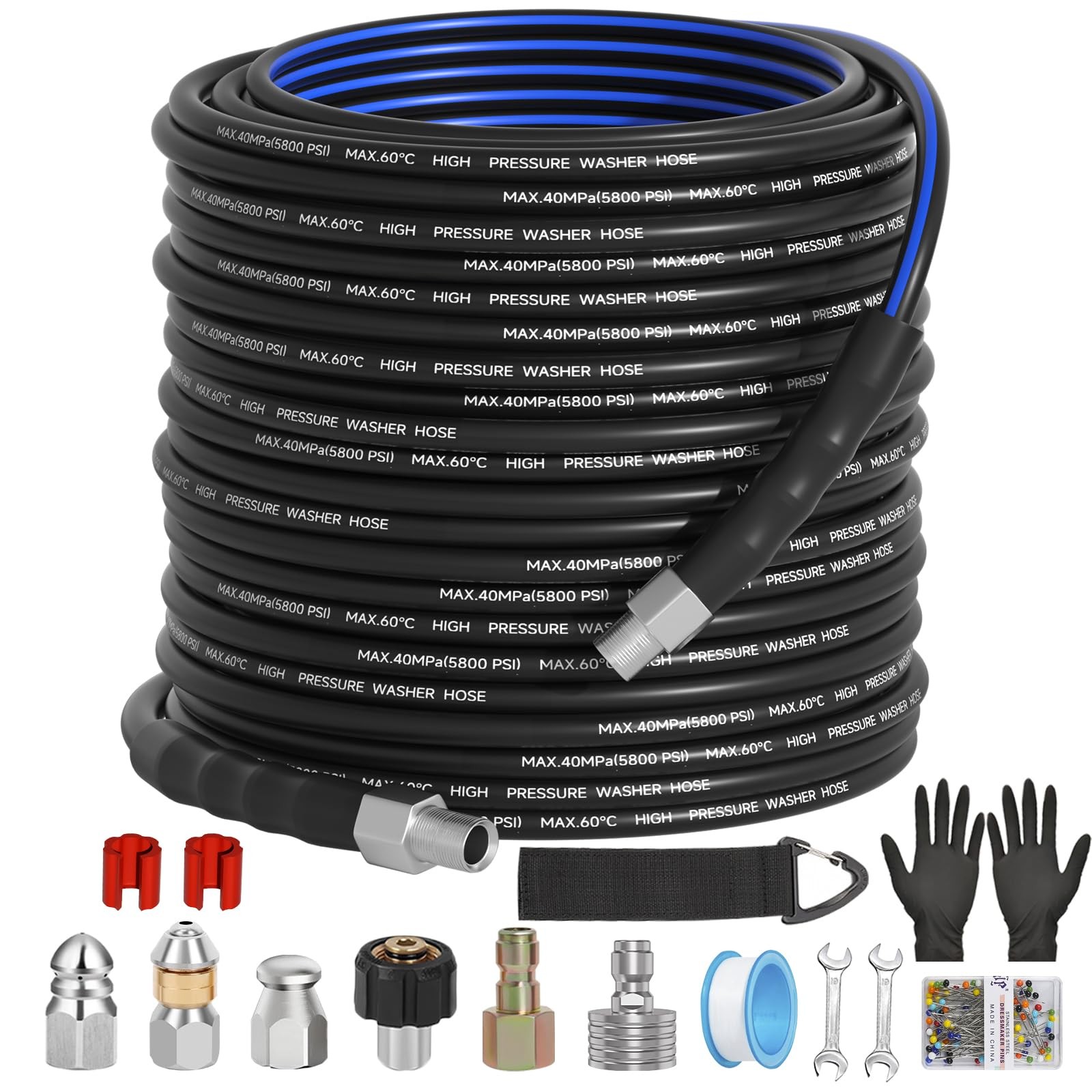 Sewer Jetter Kit for Pressure Washer(150FT),1/4″ NPT Drain Cleaner Hose 5800P…