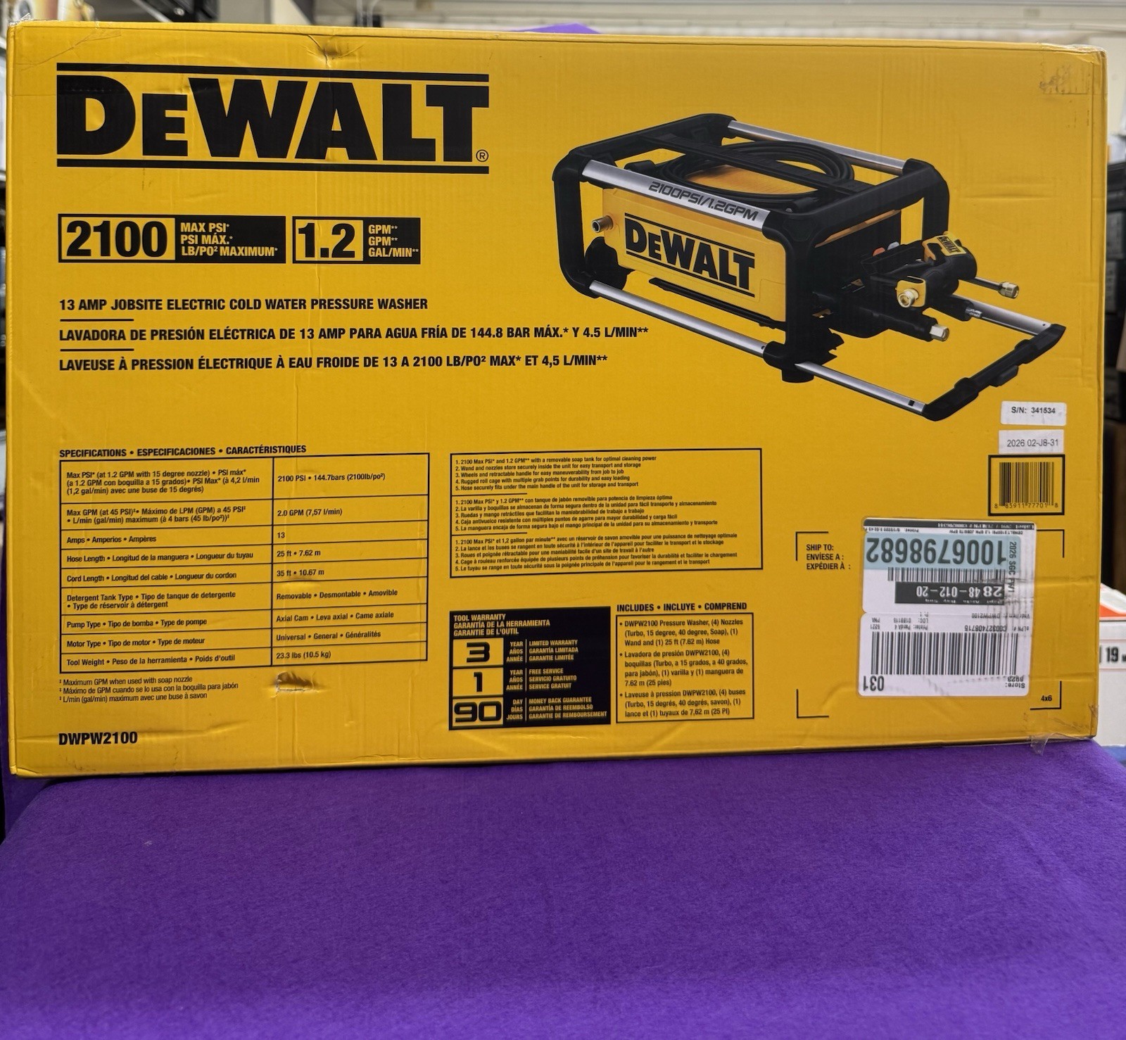 💥NEW SEALED BOX💥DEWALT DWPW2100 1.2gal 2100 PSi COLD WATER PRESSURE WASHER