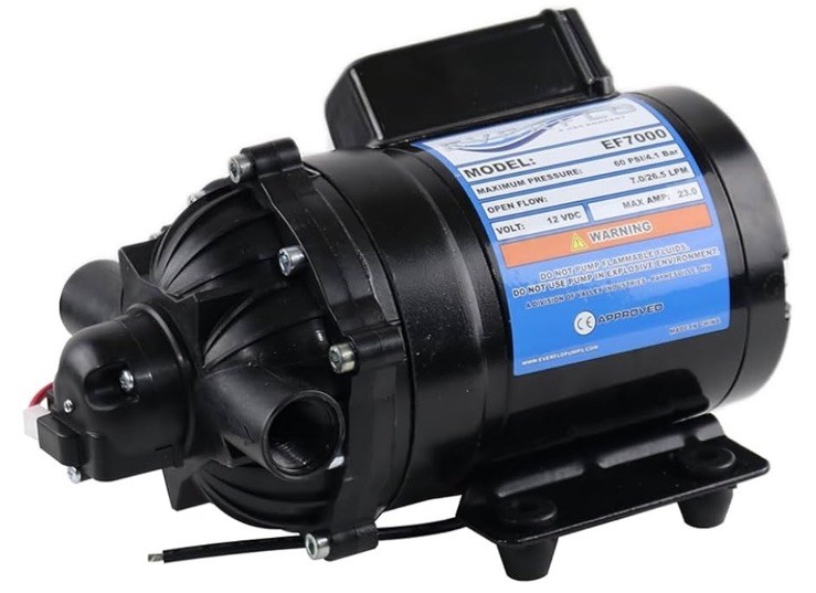 Everflo EF7000-BOX 7.0 GPM 12V Diaphragm Pump-1/2 FNPT Ports, Black