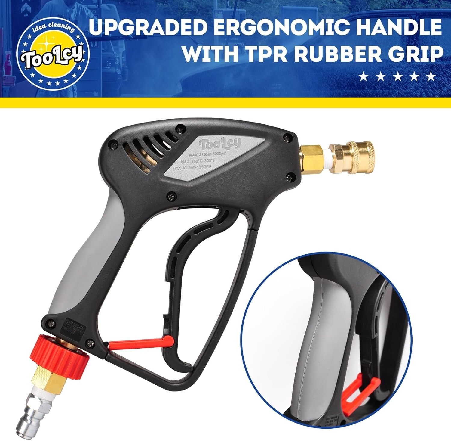 Effortless Cleaning with 5000 PSI Short Pressure Washer Gun – 360° Swivel Design