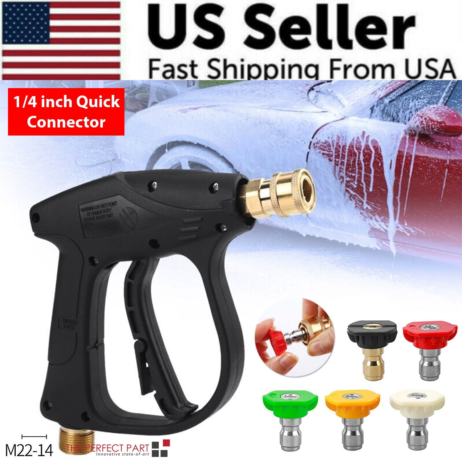1/4″ High Pressure Washer Gun 4000 PSI Car Wash Foam Spray Short Wand w/ Nozzle