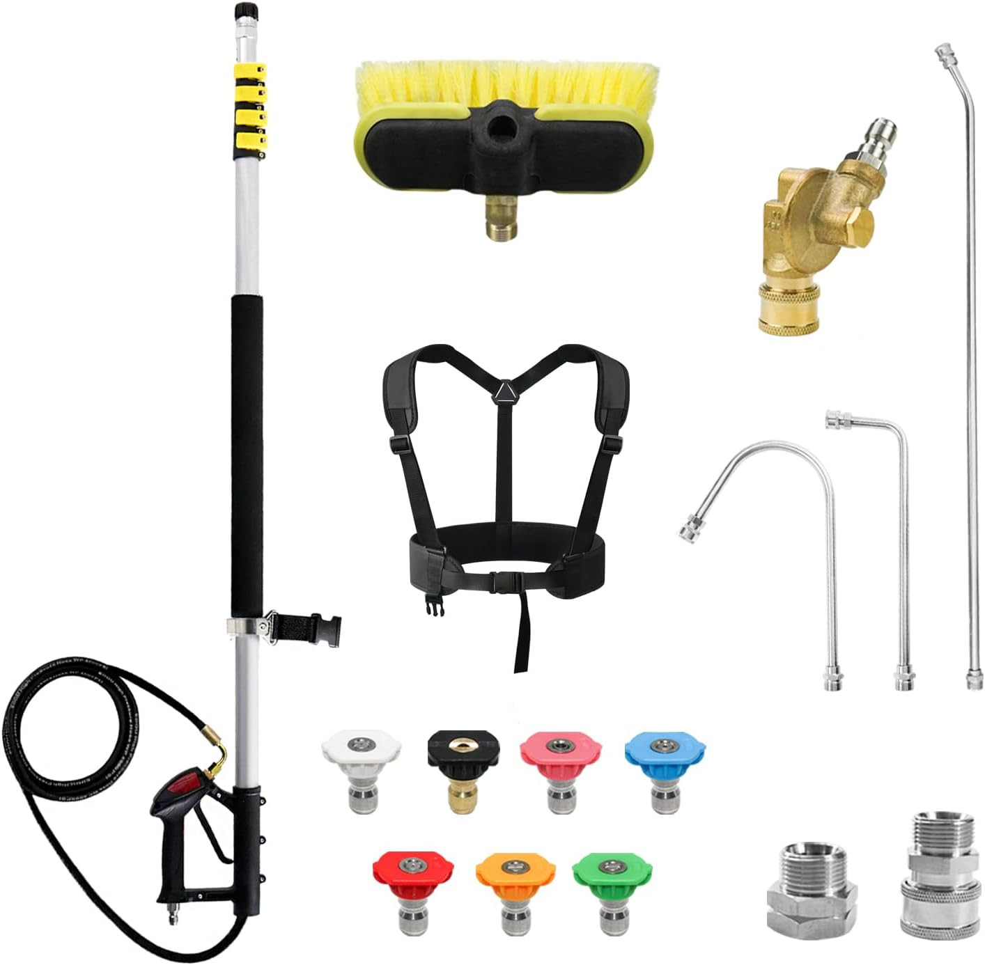24FT Telescoping Pressure Washer Extension Wand with Brush Head, 2 Power Washer