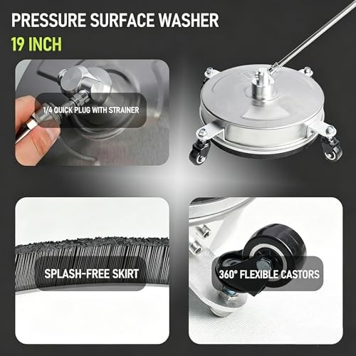Hourleey 19 Inch Pressure Washer Surface Cleaner 4 Wheel