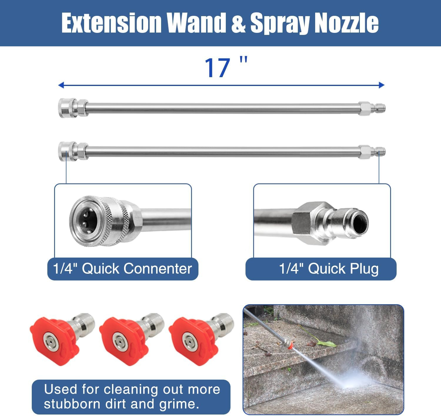 16″ Pressure Washer Surface Cleaner with 4 Wheels, Stainless Steel Housing, 1/4″
