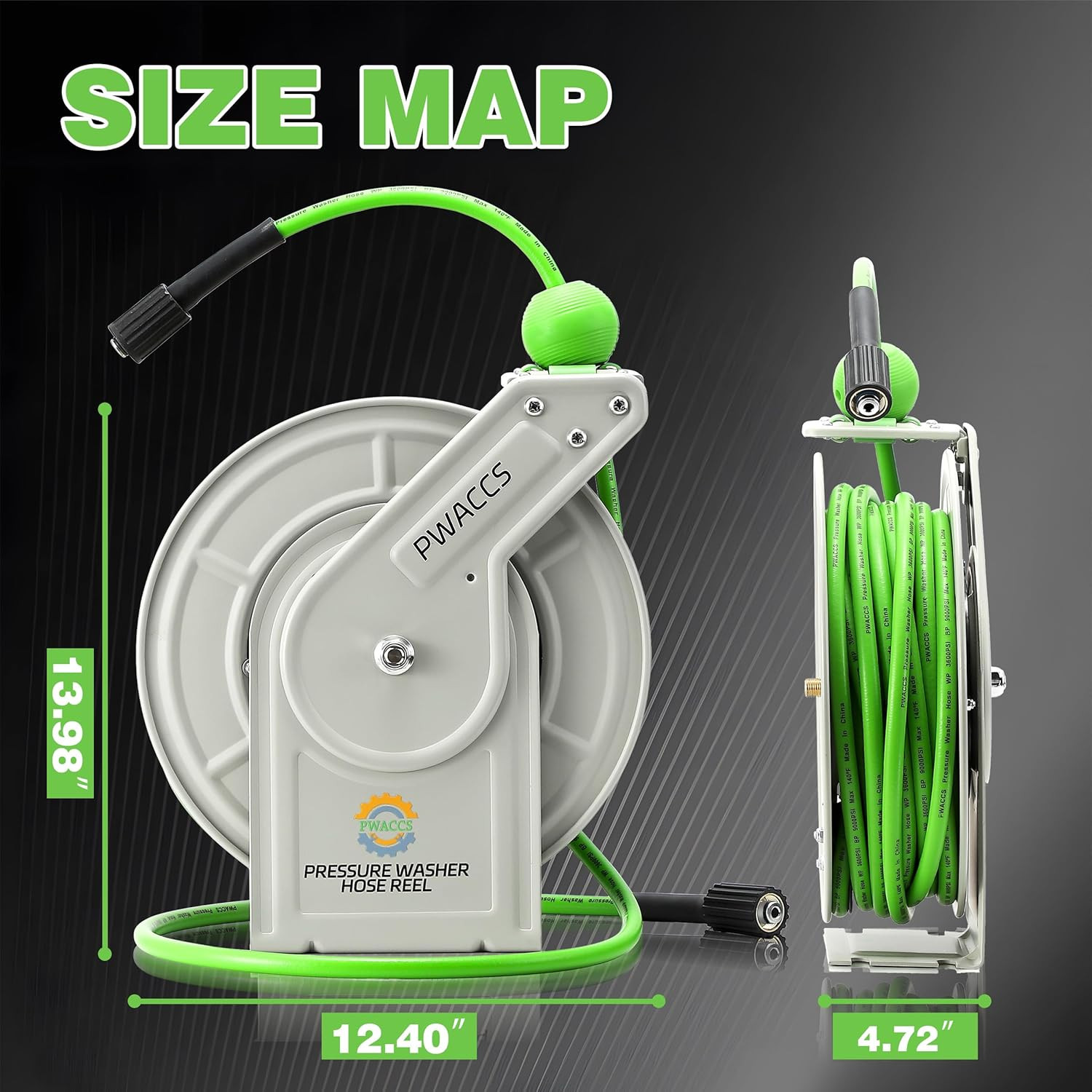 Retractable Pressure Washer Hose Reel, 1/4″ X 60Ft Heavy Duty Power Washer Hose