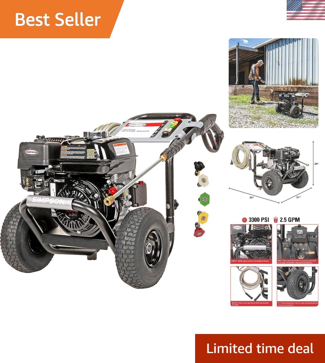 Versatile 3300 PSI Gas Pressure Washer – Perfect for Decks, Paint Prep & More