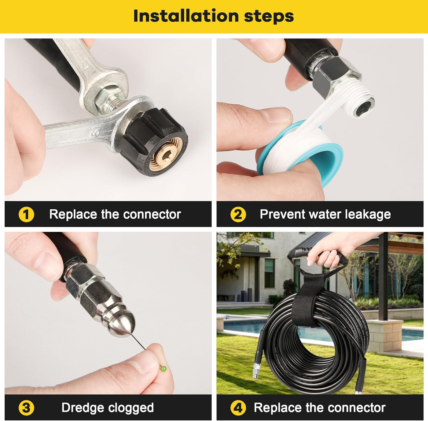 150FT Pressure Washer Drain Jetter Kit – Clear Clogs Up to 5800PSI