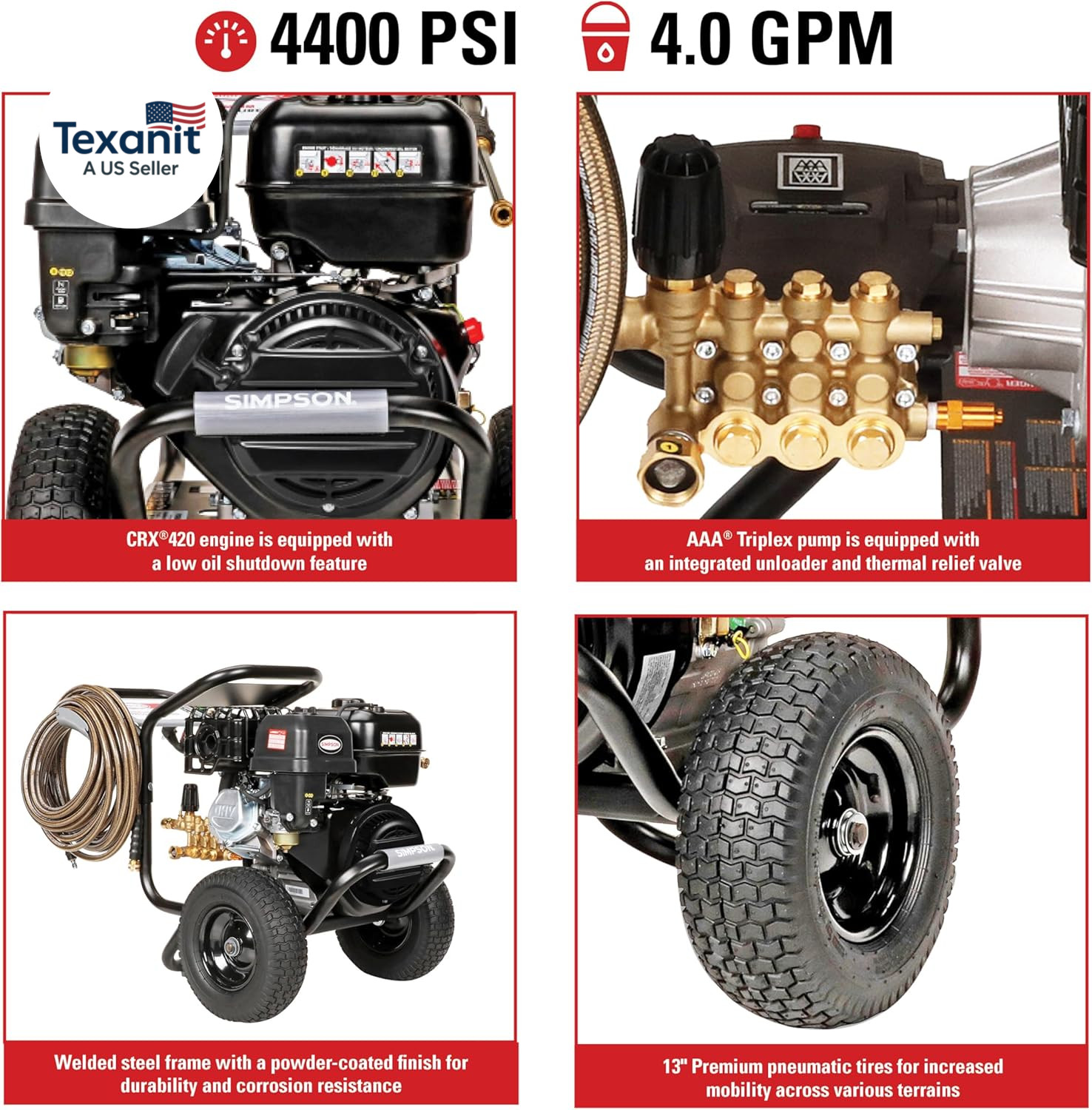 Simpson 4400 PSI Gas Pressure Washer, 4.0 GPM Commercial Power Washer, Cold Wate
