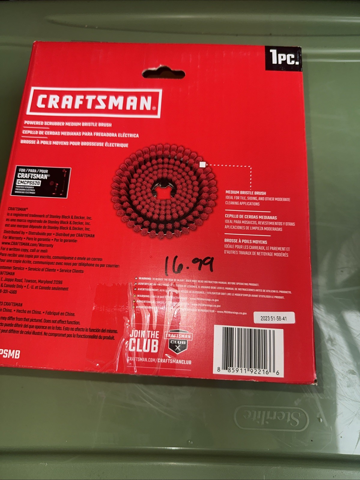 CRAFTSMAN Power Scrubber Medium Bristle Brush-RED- CMCPSMB (Stxx)