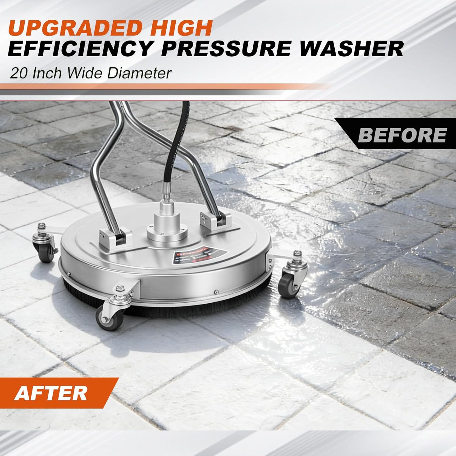 20″ Stainless Steel Pressure Washer Surface Cleaner, 4500PSI for Driveways & Pat
