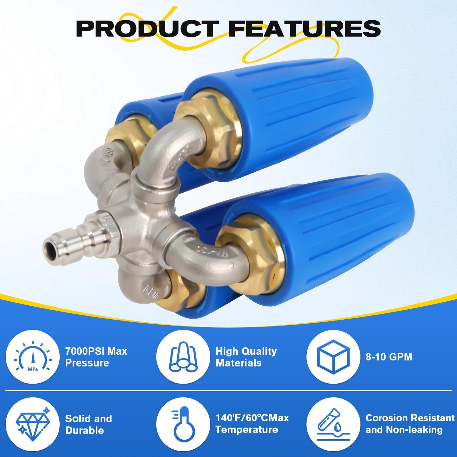 4-in-1 Turbo Pressure Washer Nozzle, 360° Rotating Tip, 5000 PSI, 1/4″ Quick Con
