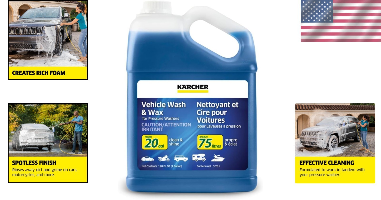 Eco-Friendly 128 Oz Kärcher Vehicle Wash & Wax – Makes 20 Gallons of Cleaner