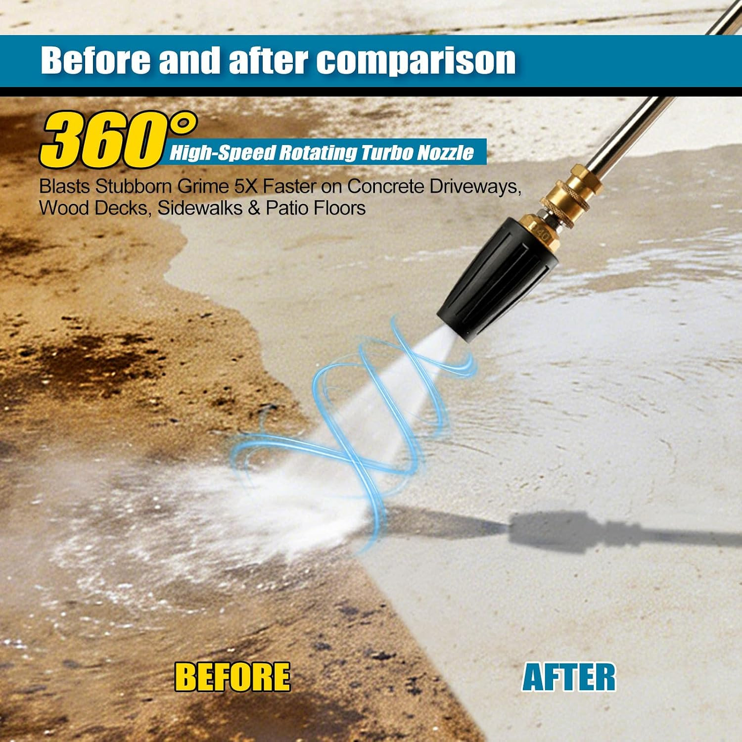 Pressure Washer Turbo Nozzle 4000 PSI, 4.0 GPM Rotating Power Washer Nozzle with