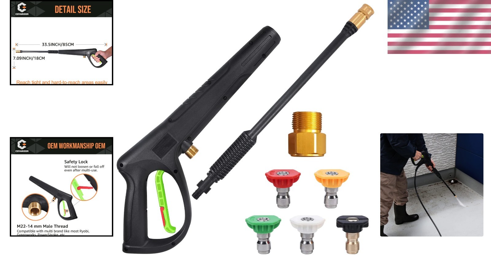 Elite Pressure Washer Gun with Brass Extension Wand & 5 Nozzle Tips, 2320 PSI