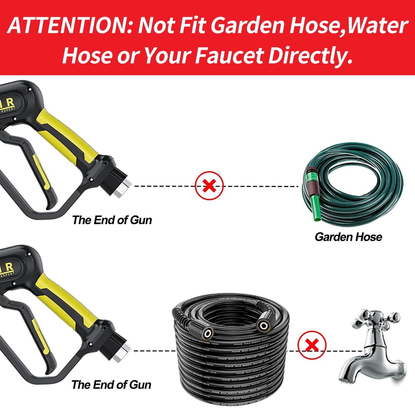 POHIR Pressure Washer Gun and 50FT Hose Kit, 3600 PSI Power Washer Gun Comes Wit