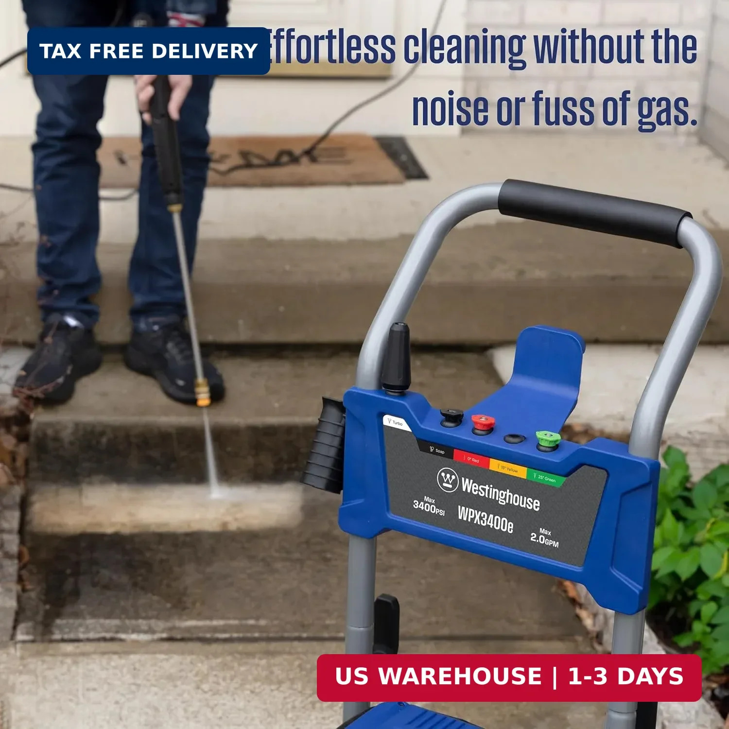 Westinghouse WPX3400e Electric Pressure Washer, 3400 Max PSI and 2.0 Max GPM, Br