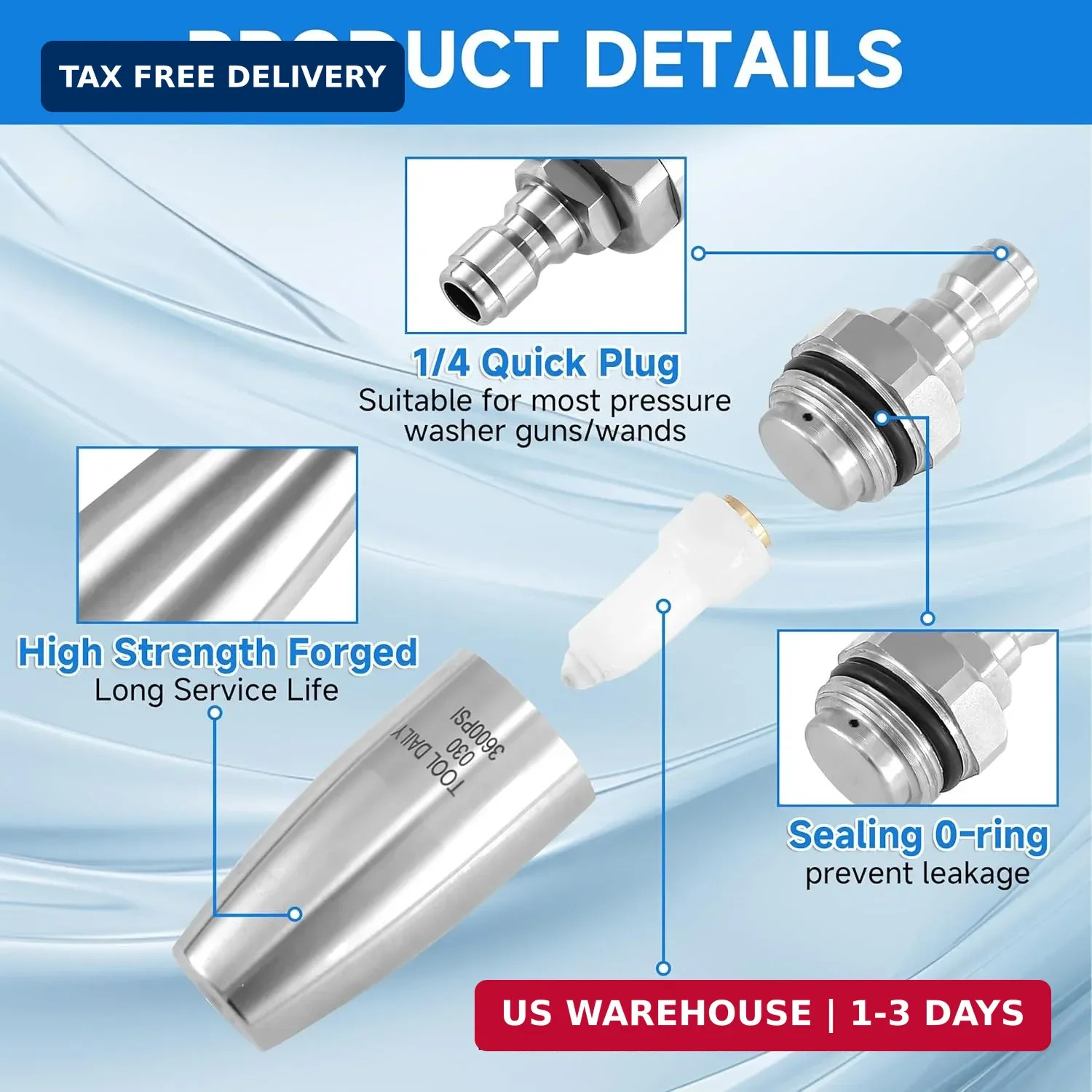 Tool Daily Turbo Nozzle Pressure Washer Stainless Steel, 360° Rotating Pressure