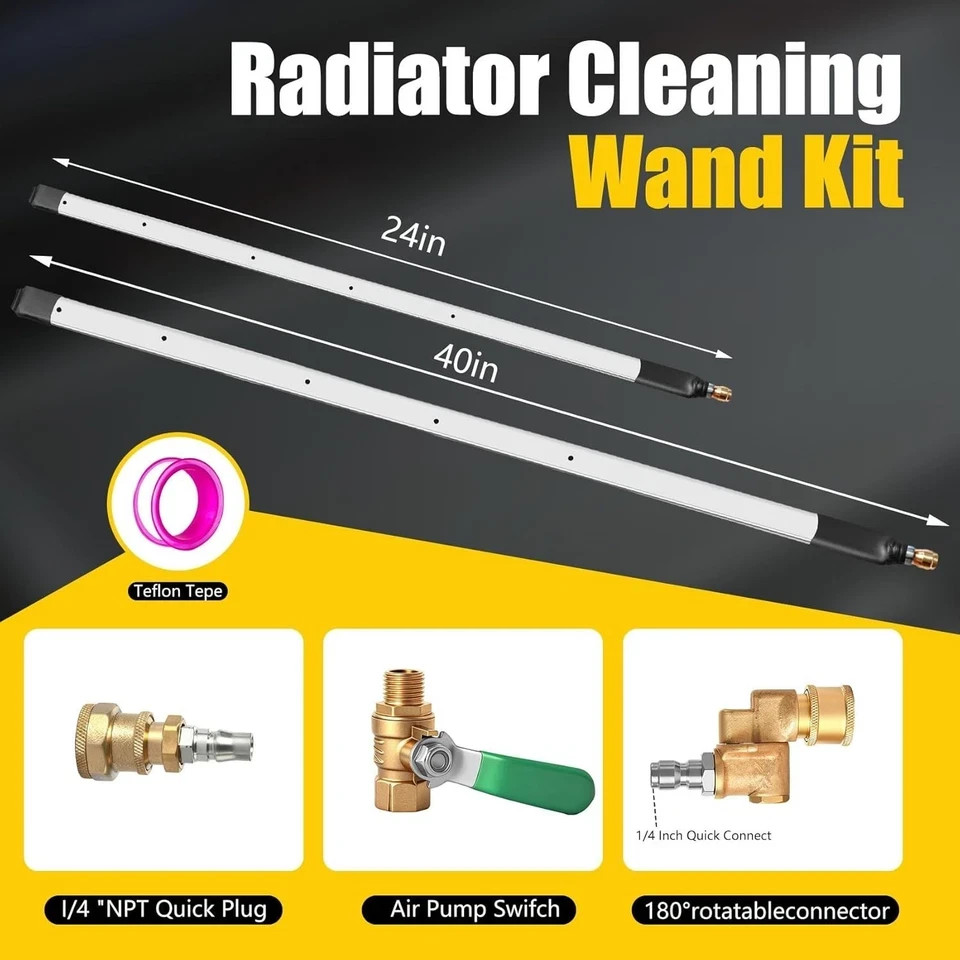 40 & 24 Radiator Cleaning Wand Kit–Radiator Cleaner Tool with 5 Spray Nozzles +