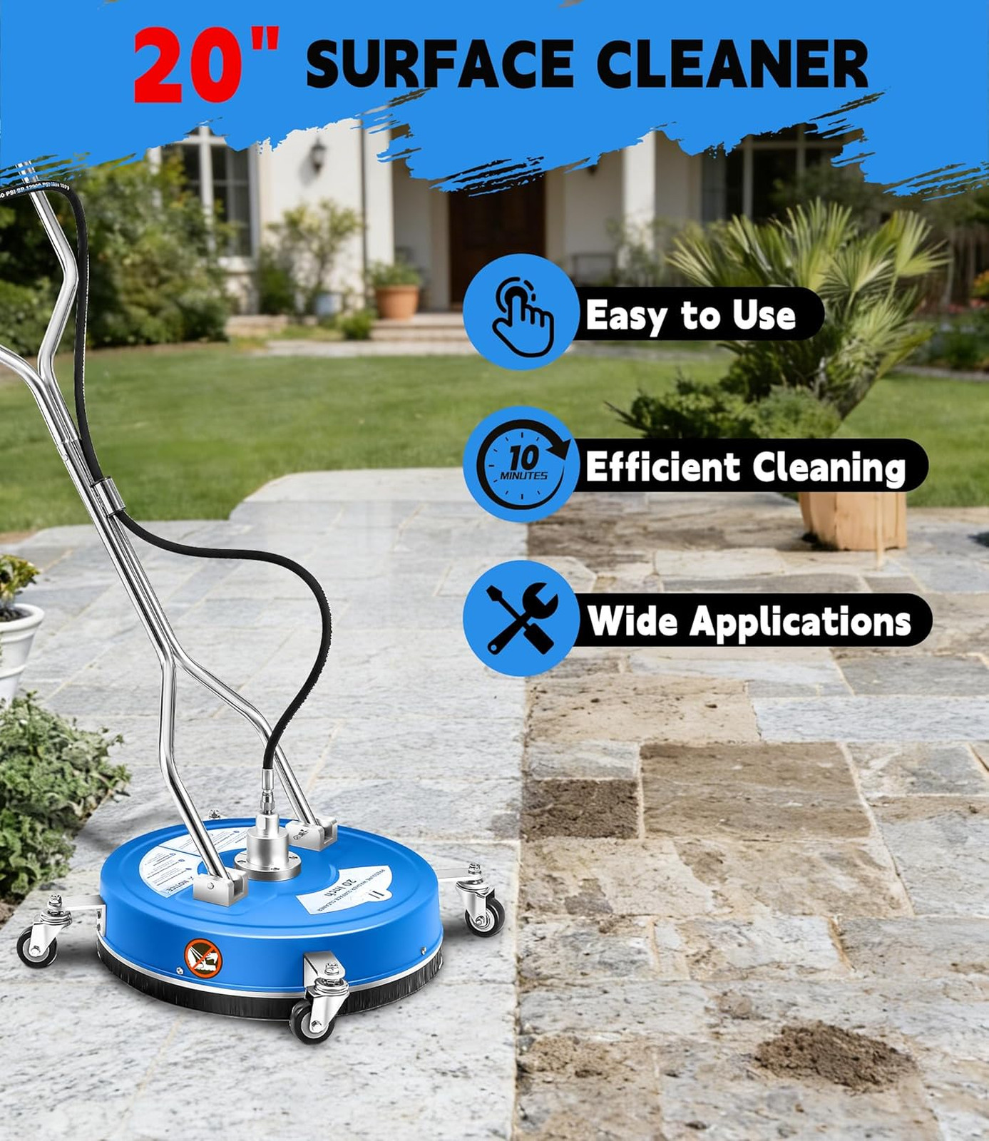20 Inch Pressure Washer Surface Cleaner 4500 PSI Power Washing Driveways Patios