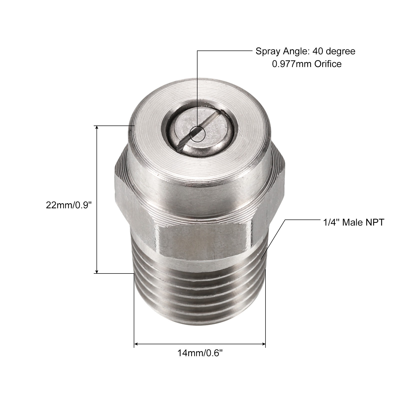 6Pcs Threaded Nozzle Tips with 0.977mm Orifice 1/4″ Male NPT 40 Degree