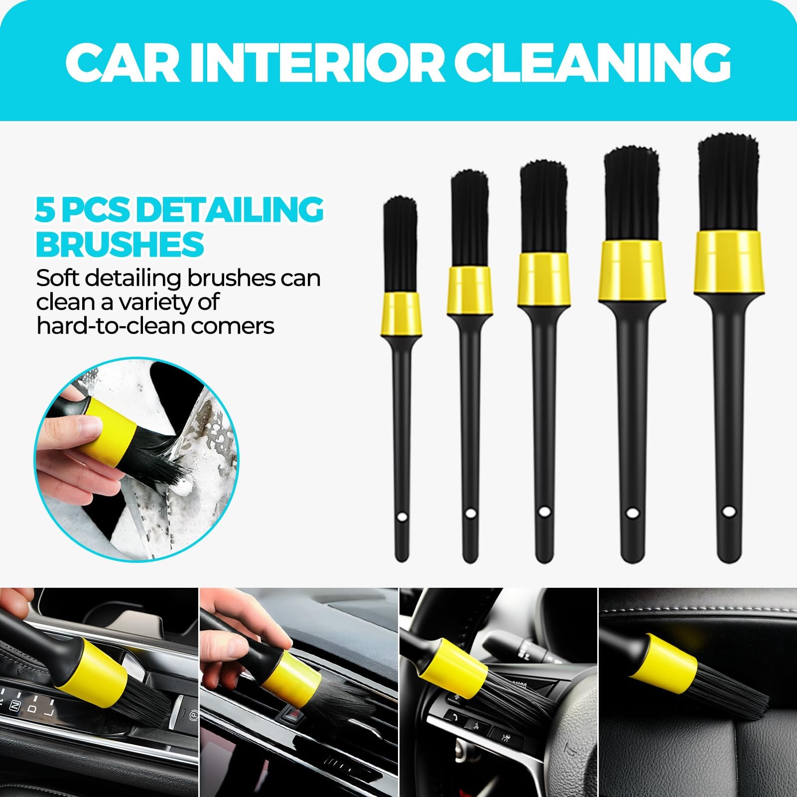 ALFLOD 30Pcs Car Detailing Kit, Brush Set, Wash Yellow