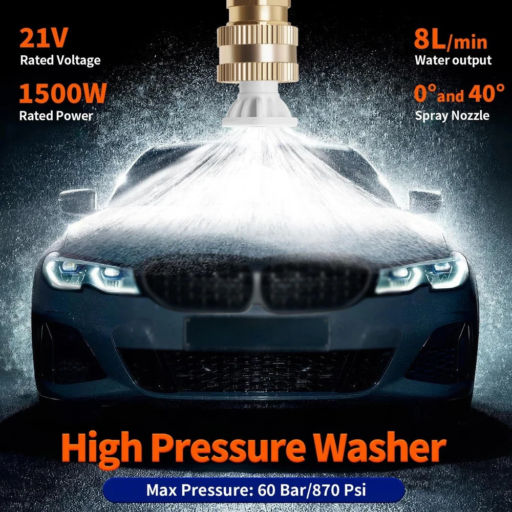Cordless Pressure Washer 21V, 870PSI Portable Battery Pressure Power Washer