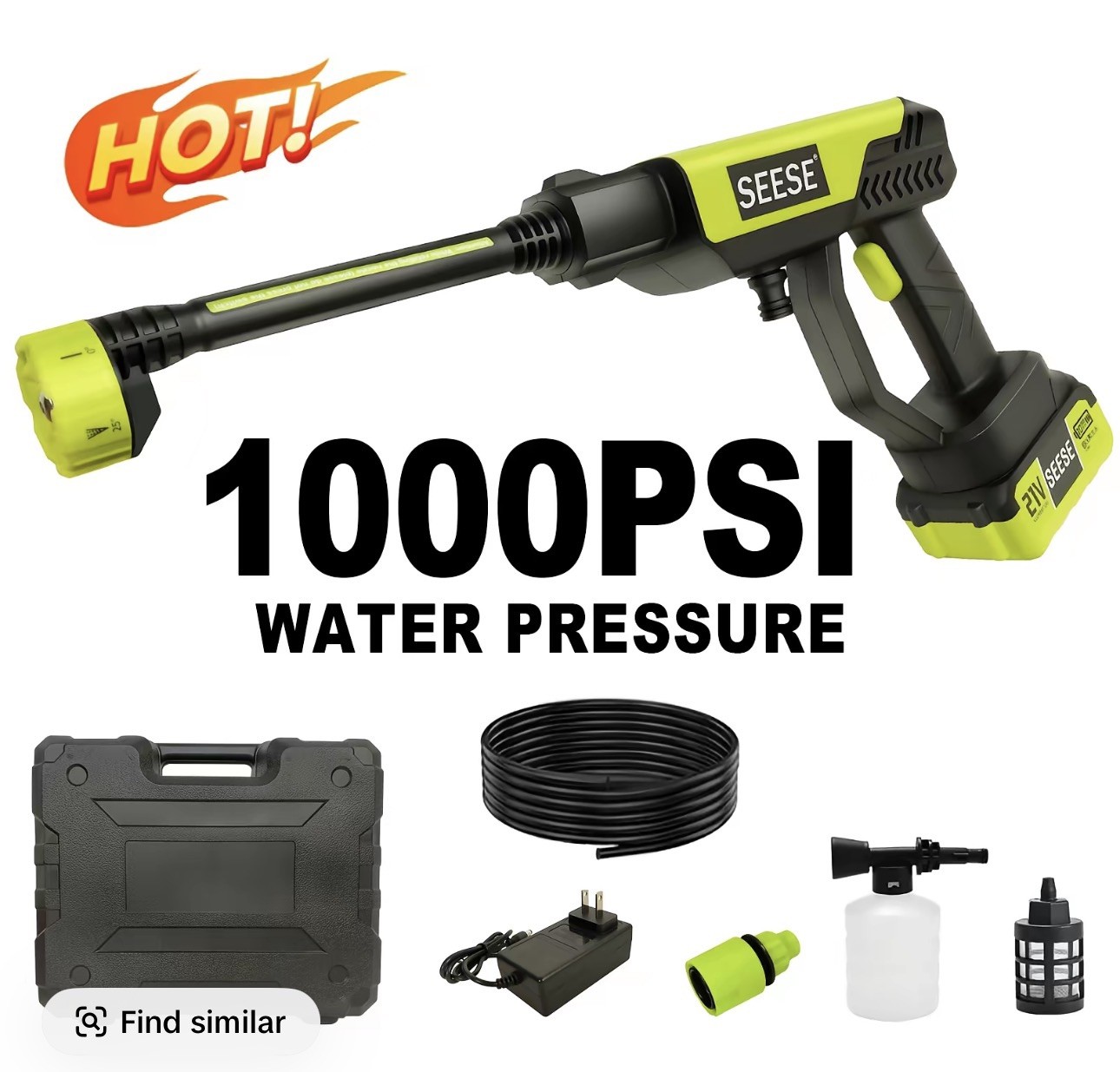 SEESE 1000 PSI Cordless Pressure Washer for Car & Garden with Charger Base