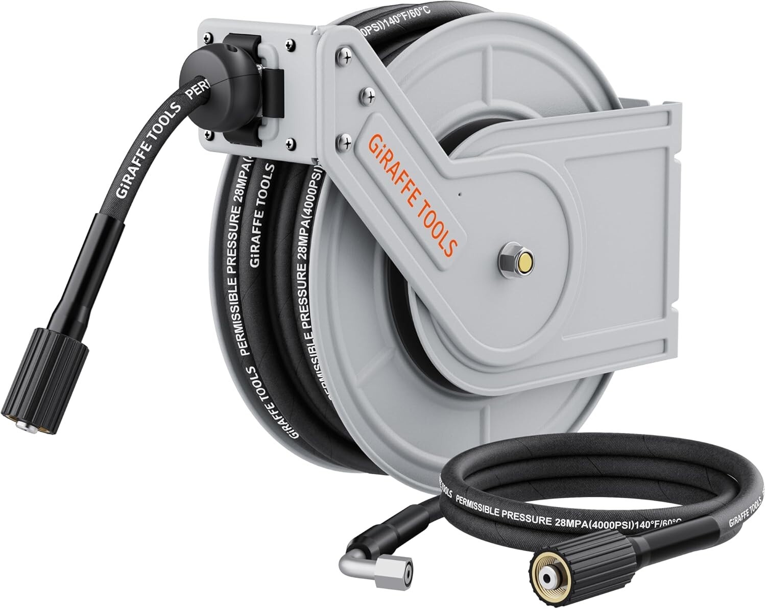 Giraffe Tools Retractable Pressure Washer Hose Reel, 60ft x 1/4″ Power, 4000PSI