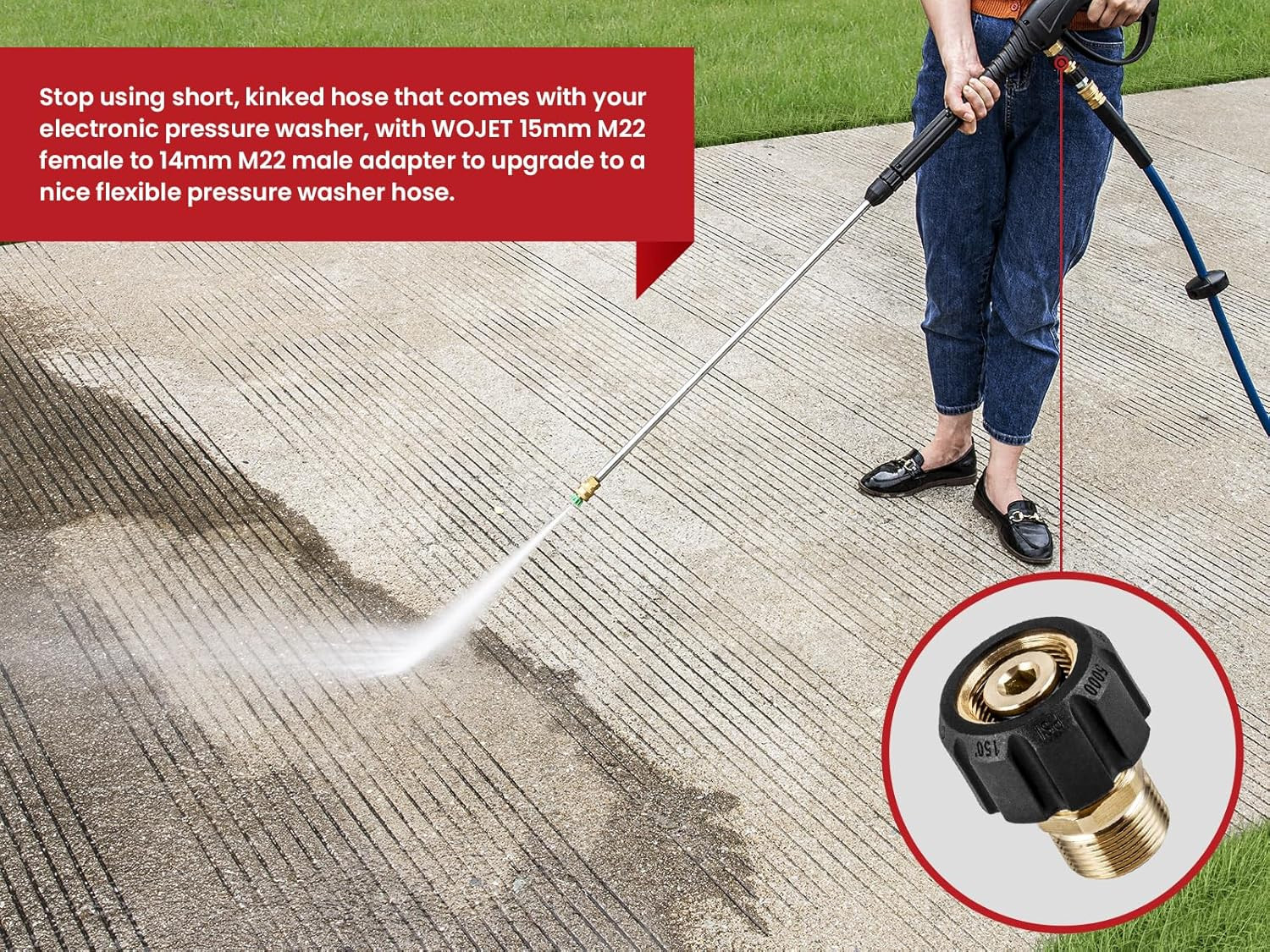 WOJET Pressure Washer Adapter, M22 15Mm Female Thread to M22 14Mm Male Fitting,