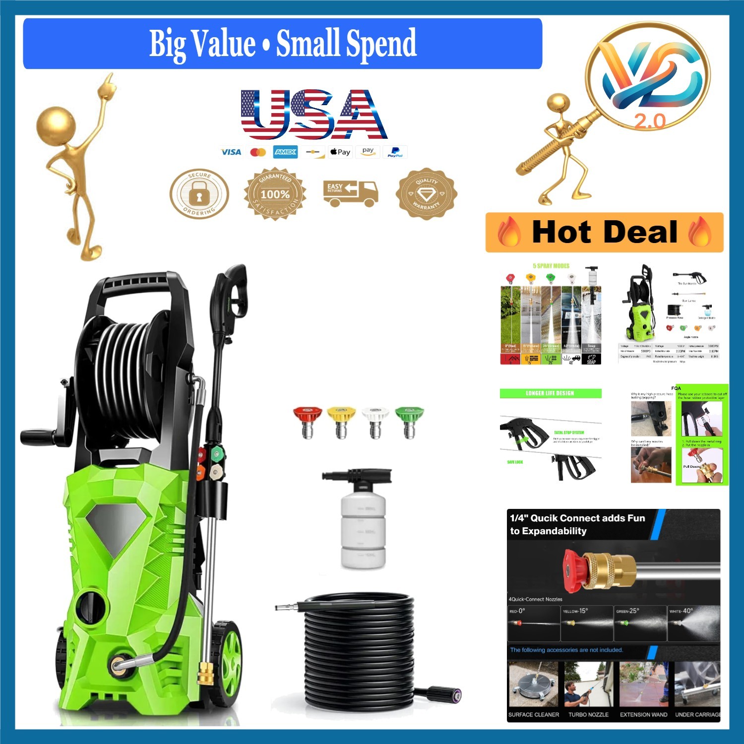 5000 PSI Electric Pressure Washer 2.8 GPM with Nozzles & Soap Bottle