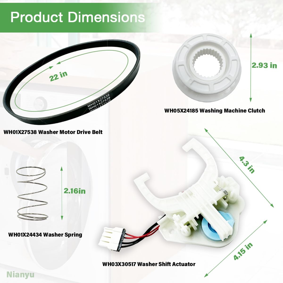 Washer Shift Actuator, Drive Belt, Clutch & Spring for GE Hotpoint Washers