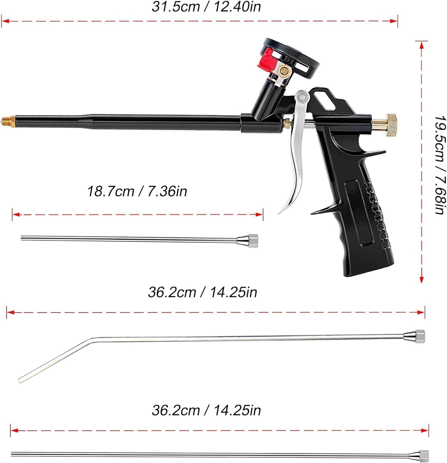 Multi-Purpose Foam Insulation Gun with Three Stainless Steel Nozzles Included