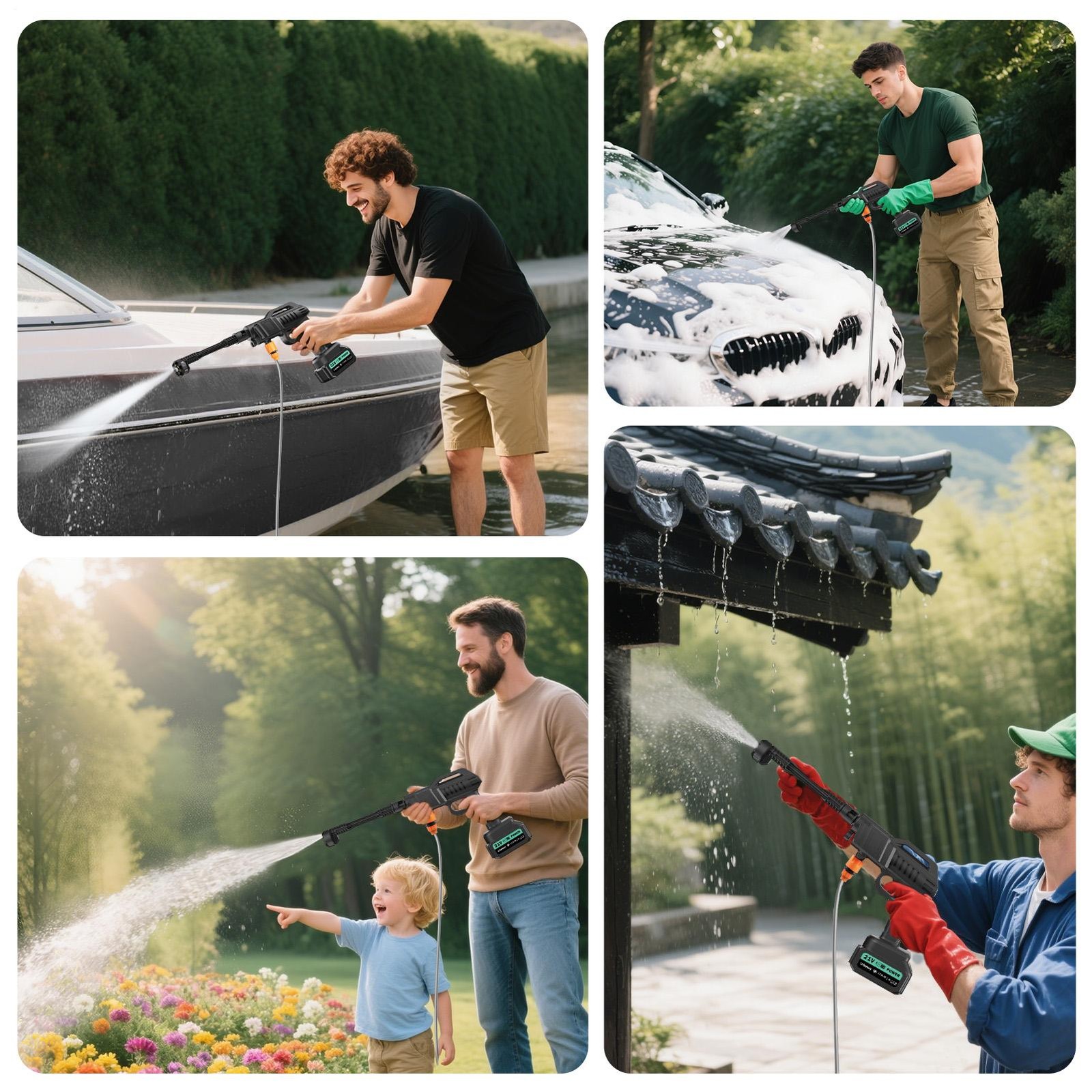 Car Cordless Pressure Washer Gun 2 Batteries 6 In 1 Nozzle Suitable For Familie
