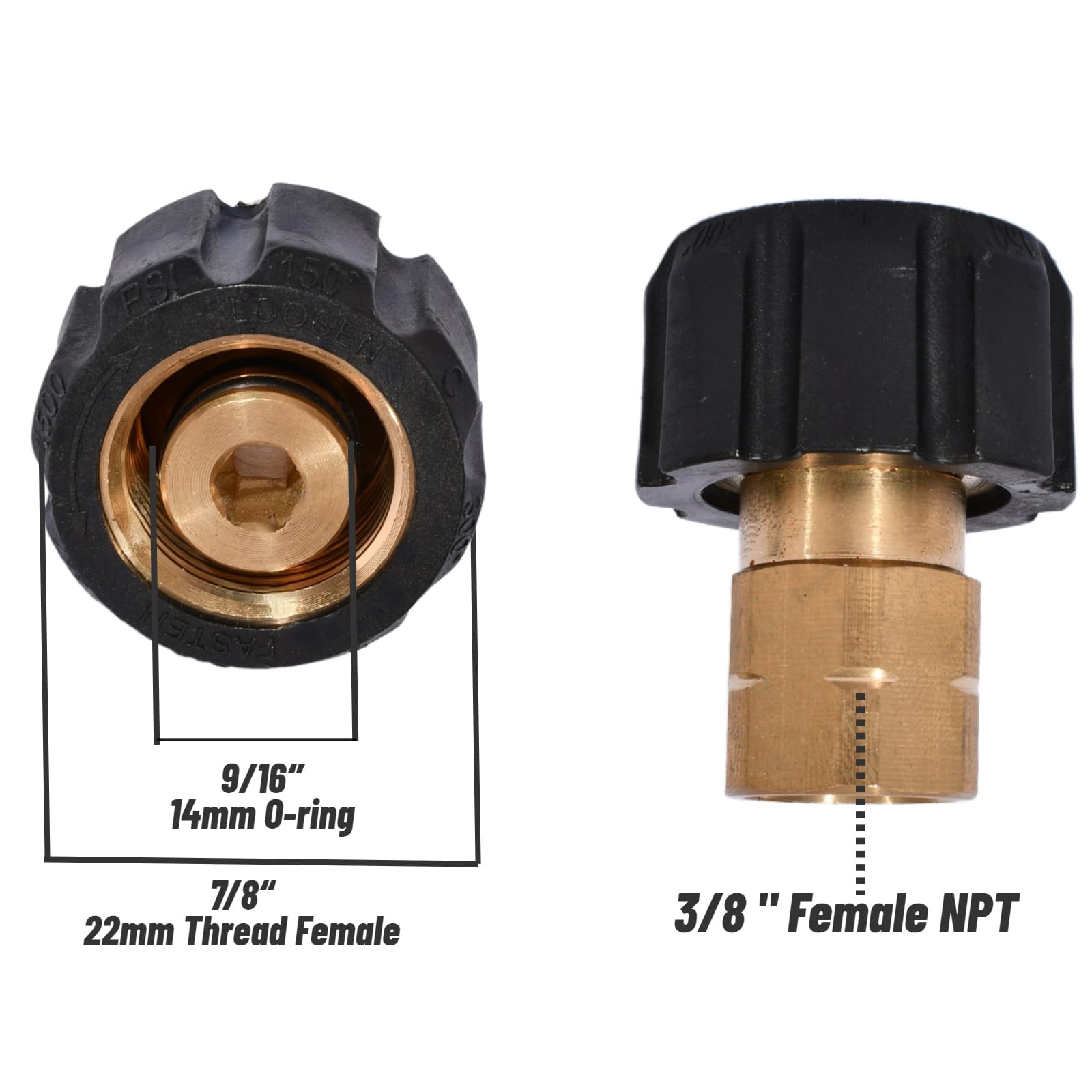 Pressure Washer Adapter 3/8 Inch FNPT x M2214mm Female Thread Coupler Brass