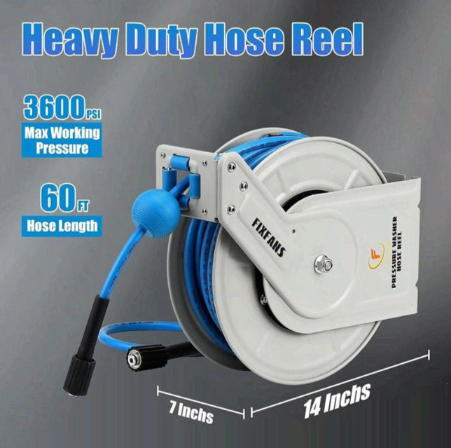 ProTool Retractable Hose Reel 60ft 1/4″ M22 Pressure Washer Auto Rewind