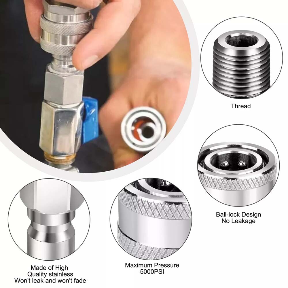 4Pcs NPT 3/8 Inch Pressure Washer Adapter Stainless Steel Quick Connect Fitting