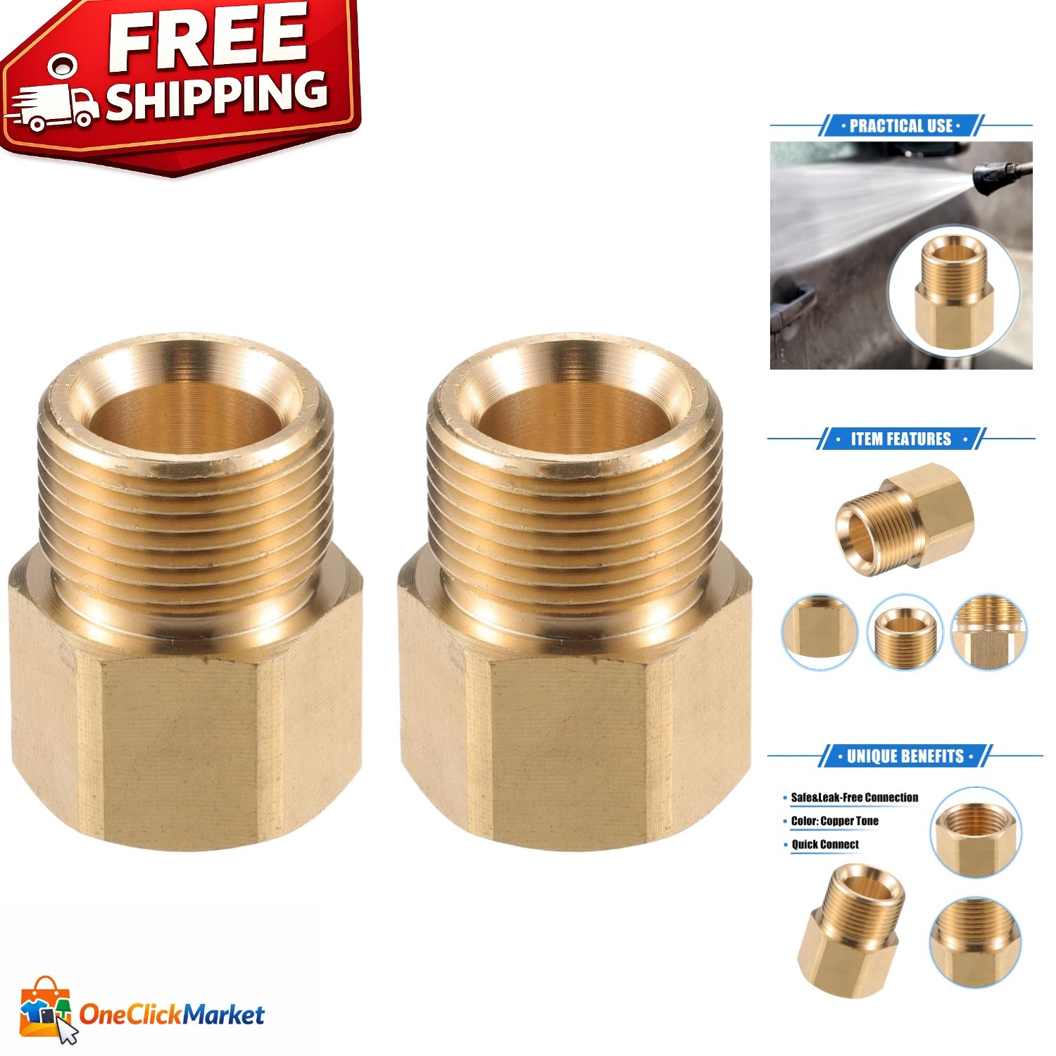 Brass Pressure Washer Connector G1/2″ to M22x1.5 – Universal Durable Adapter