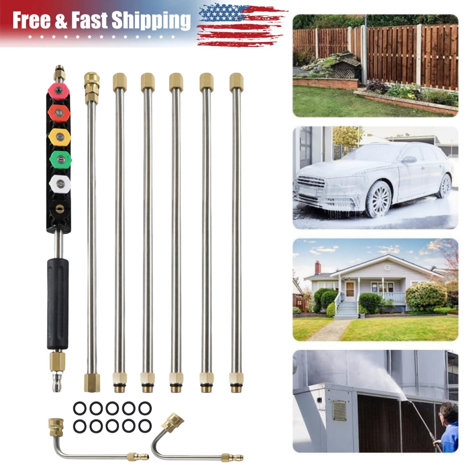 4000PSI High Pressure Washer Extension Wand Set Telescopic Lance w/ Spray Nozzle