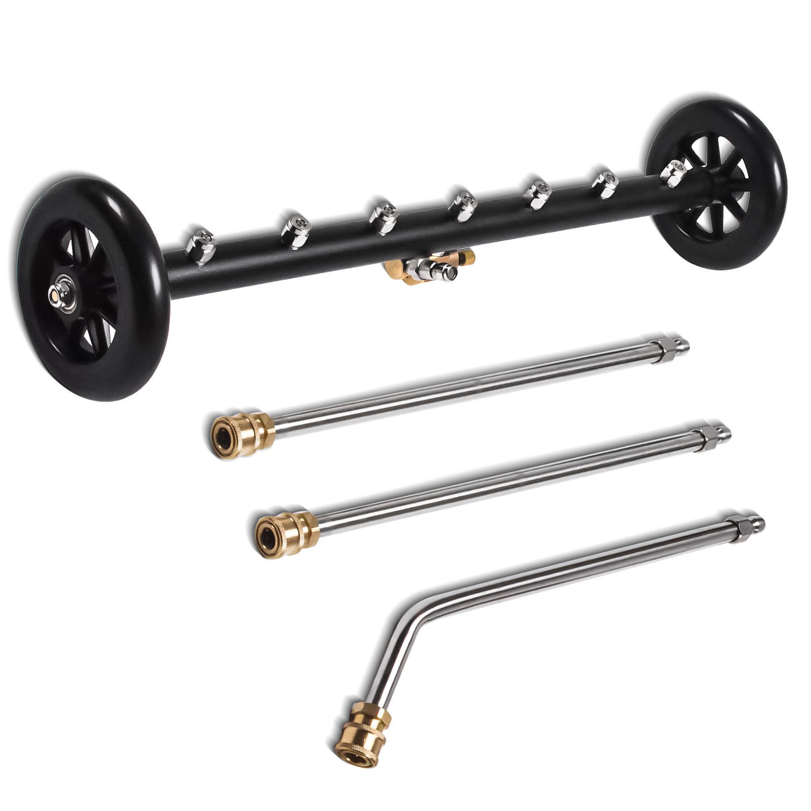 24″ 2 in 1 Pressure Washer Undercarriage Cleaner with 7 Nozzles 3 Extension Rods