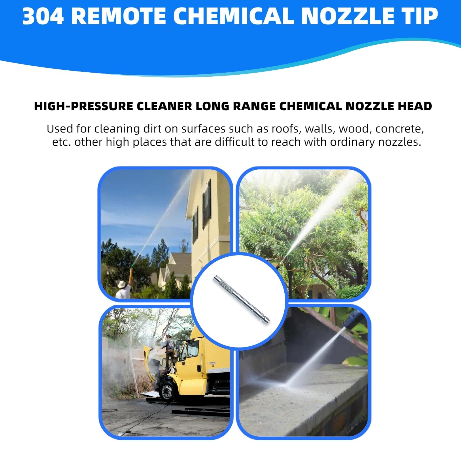 WZKO 304 Stainless Steel Pressure Washer Long Range Chemical Nozzle 1Pack