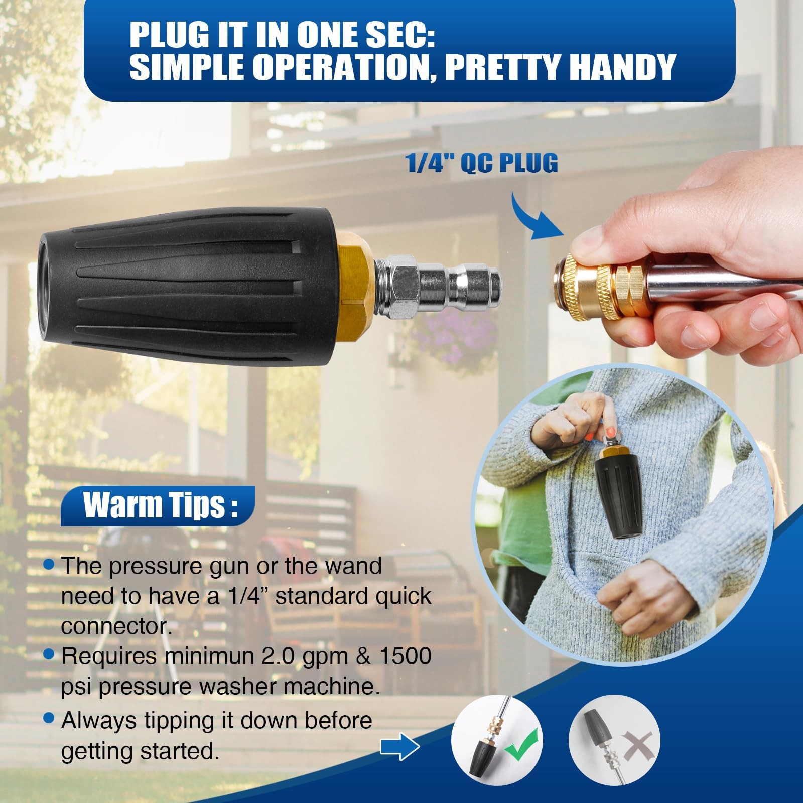 4000PSI Turbo Nozzle Universal Pressure Washer Tips 2.6 Orifice 1/4 Connect