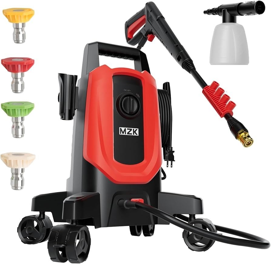 MZK Electric Pressure Washer – 3.0 GPM – 360° Wheels – 4 Nozzles + Foam Cannon