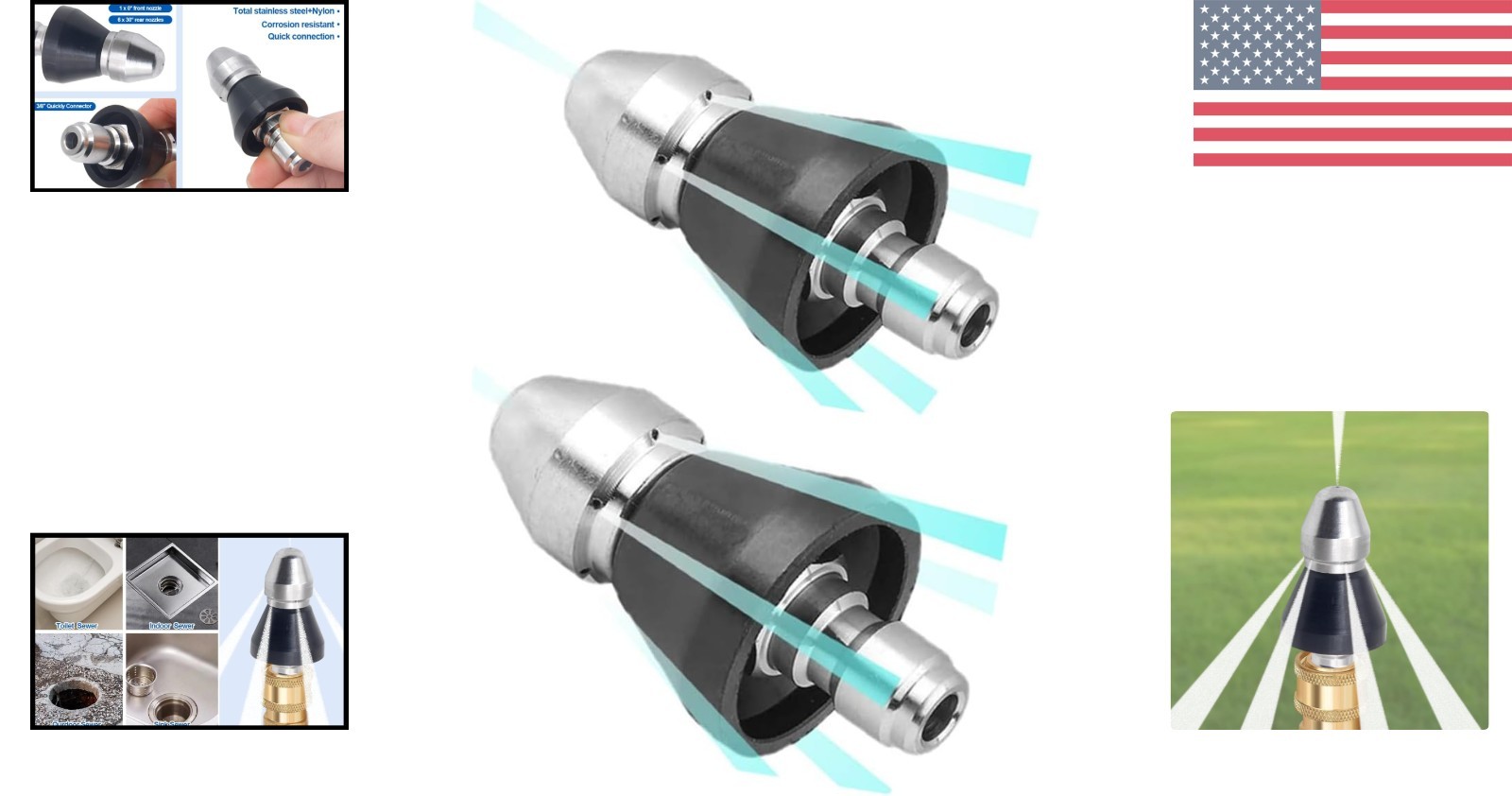 High-Pressure 3/8” Sewer Jet Nozzle Set – Sturdy 2-Piece Cleaning Solution