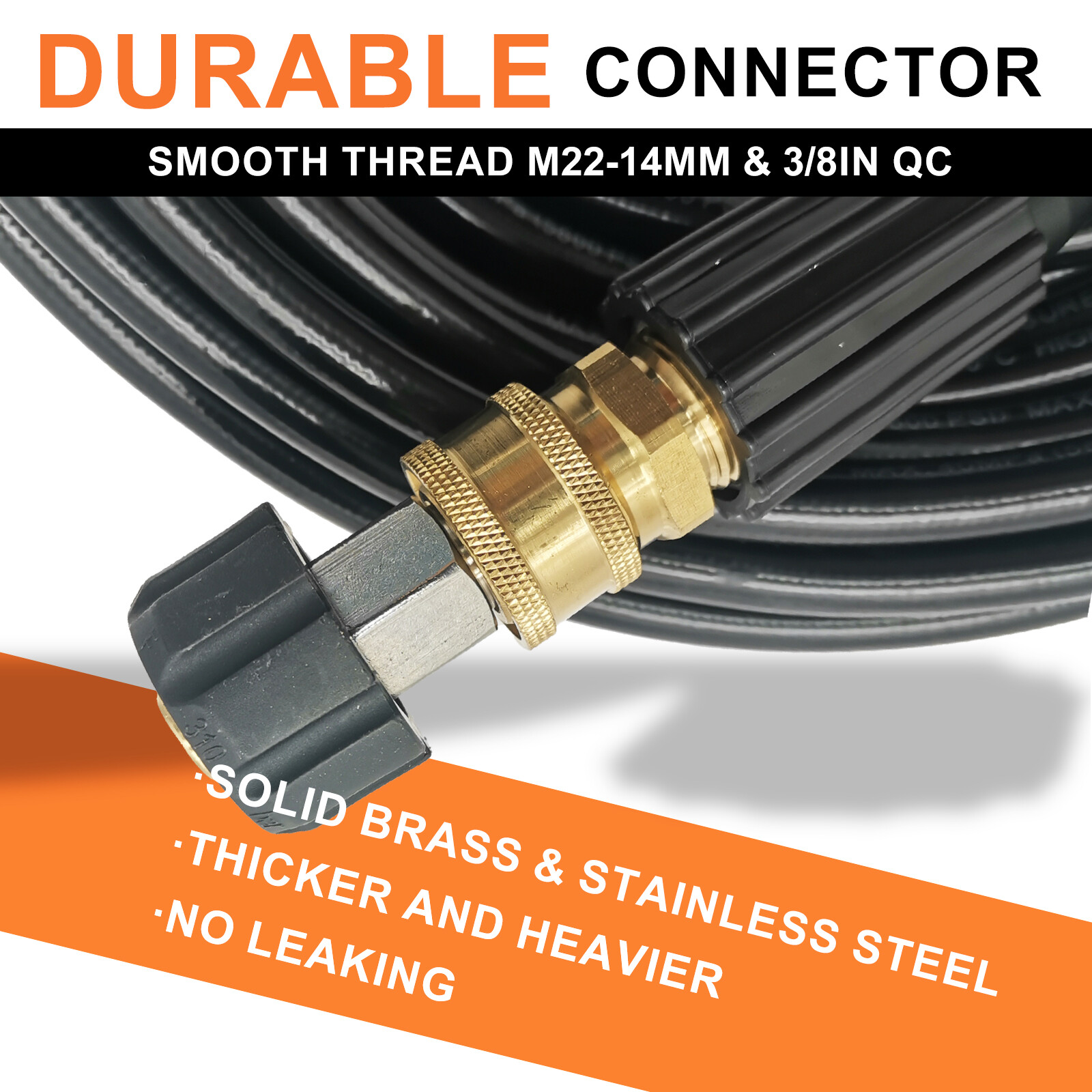 High Pressure Washer Hose 25/50/100′ 5800PSI 3/8″ QC &M22-14mm Extension Tube
