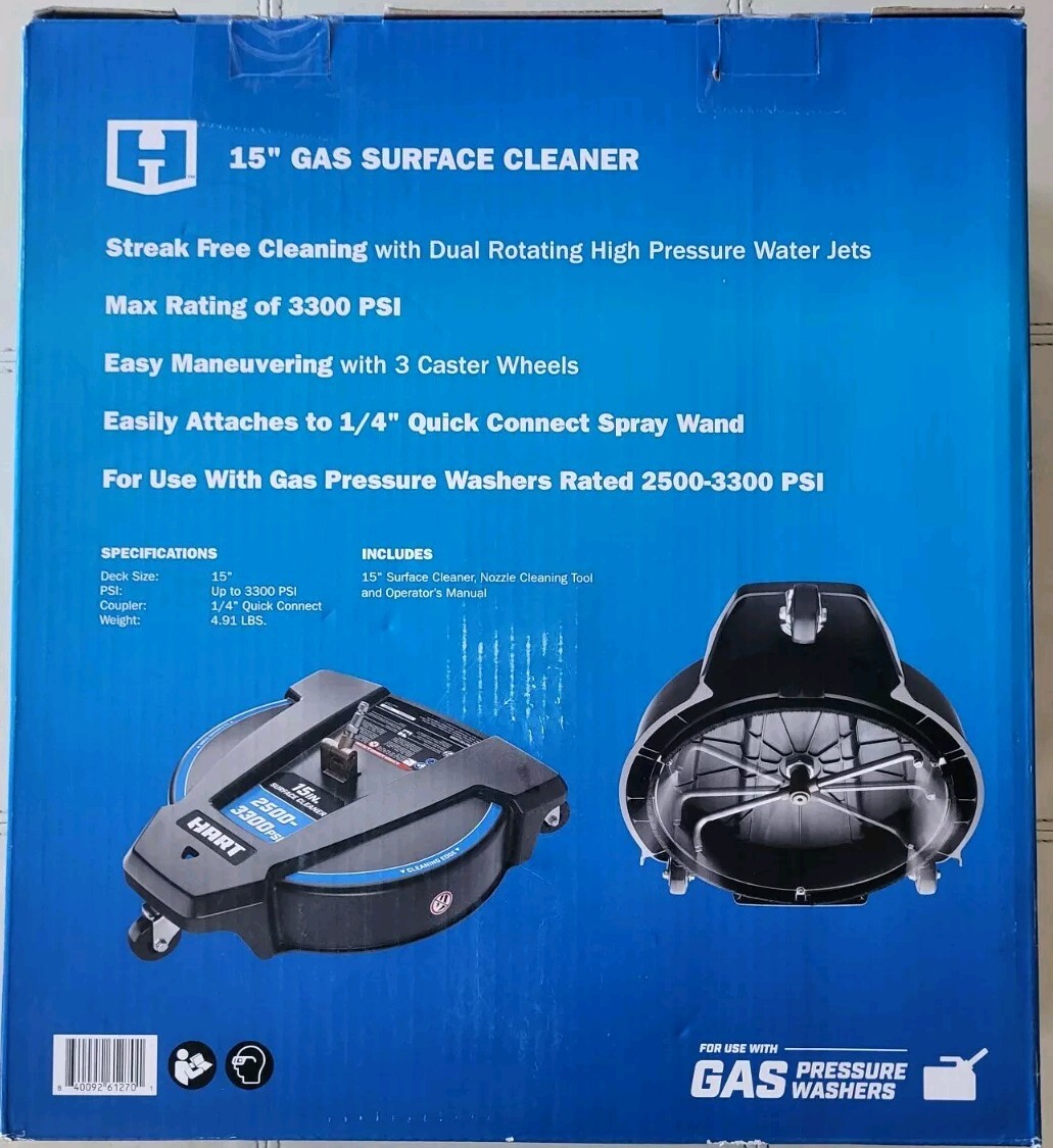 HART 15” Gas Surface Cleaner Pressure Washer Broom Caster 1/4” Attachment (NEW)
