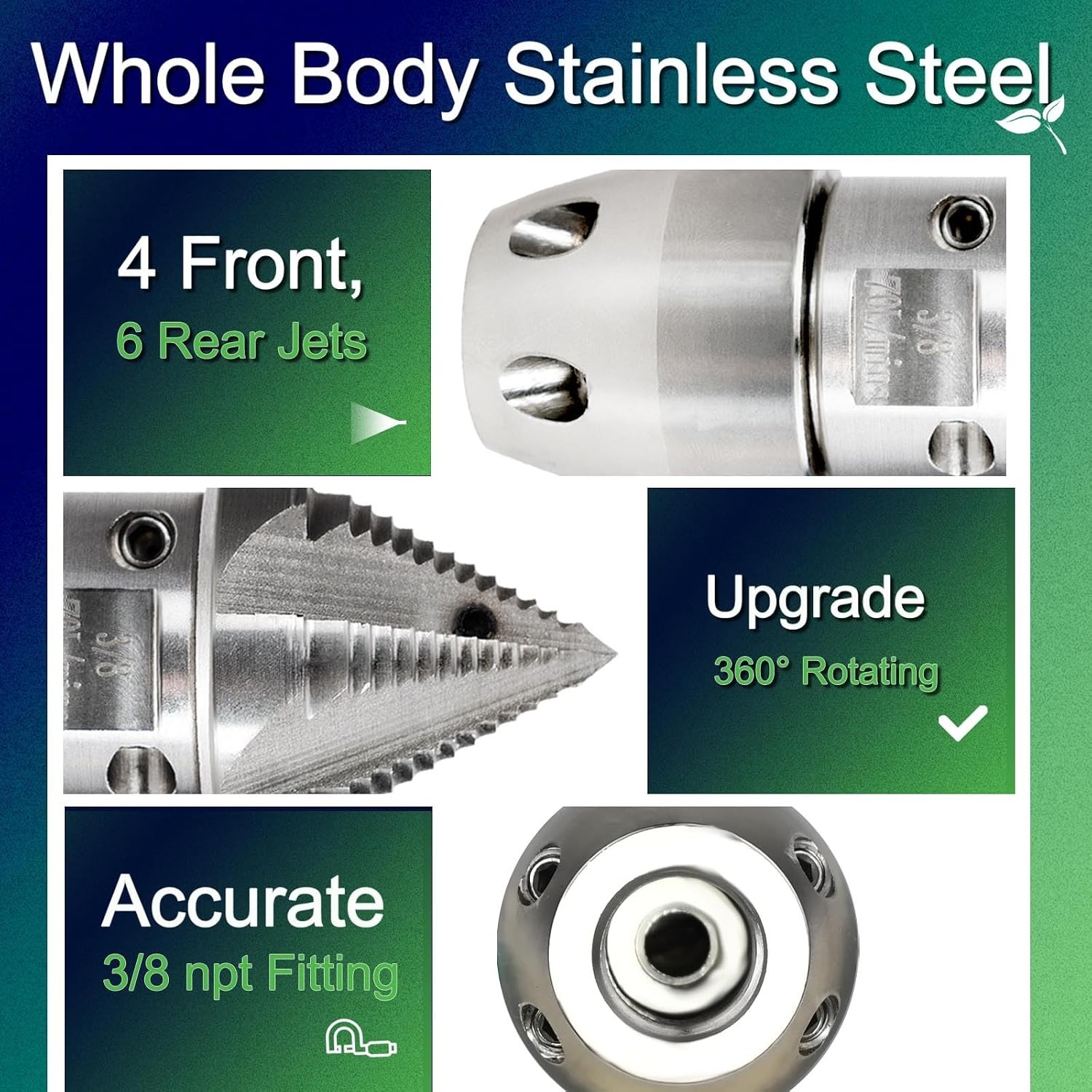 3/8 NPT Stainless Steel Sewer Jetter Nozzle 2900 PSI 70 L/min Pressure Washer