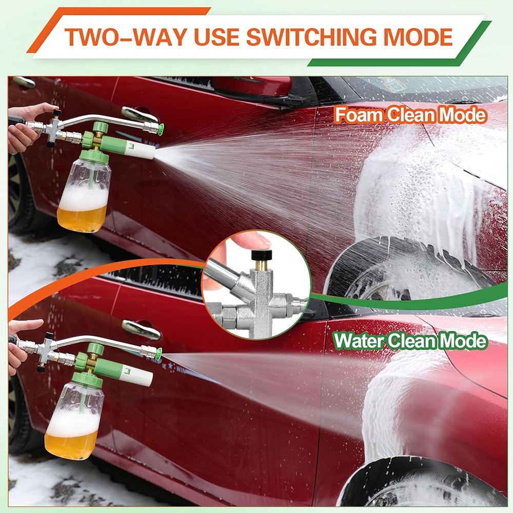 Foam Cannon Dual-Connector High Pressure Washer Double Tip w/Water Gun+7 Nozzles