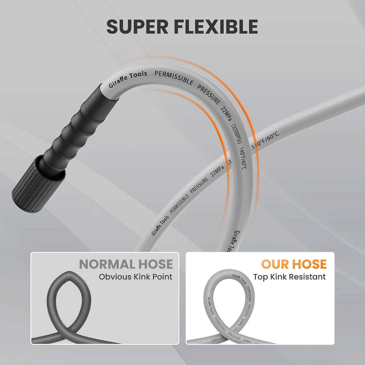 25FT Pressure Washer Hose 3200 PSI 1/4 Inch M22 14mm Fitting With Adapter Sets