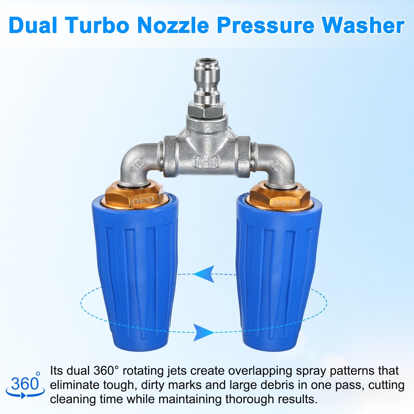 360° Rotating 4000 PSI Turbo Nozzle with 1/4″ Quick Connector[030, Blue]