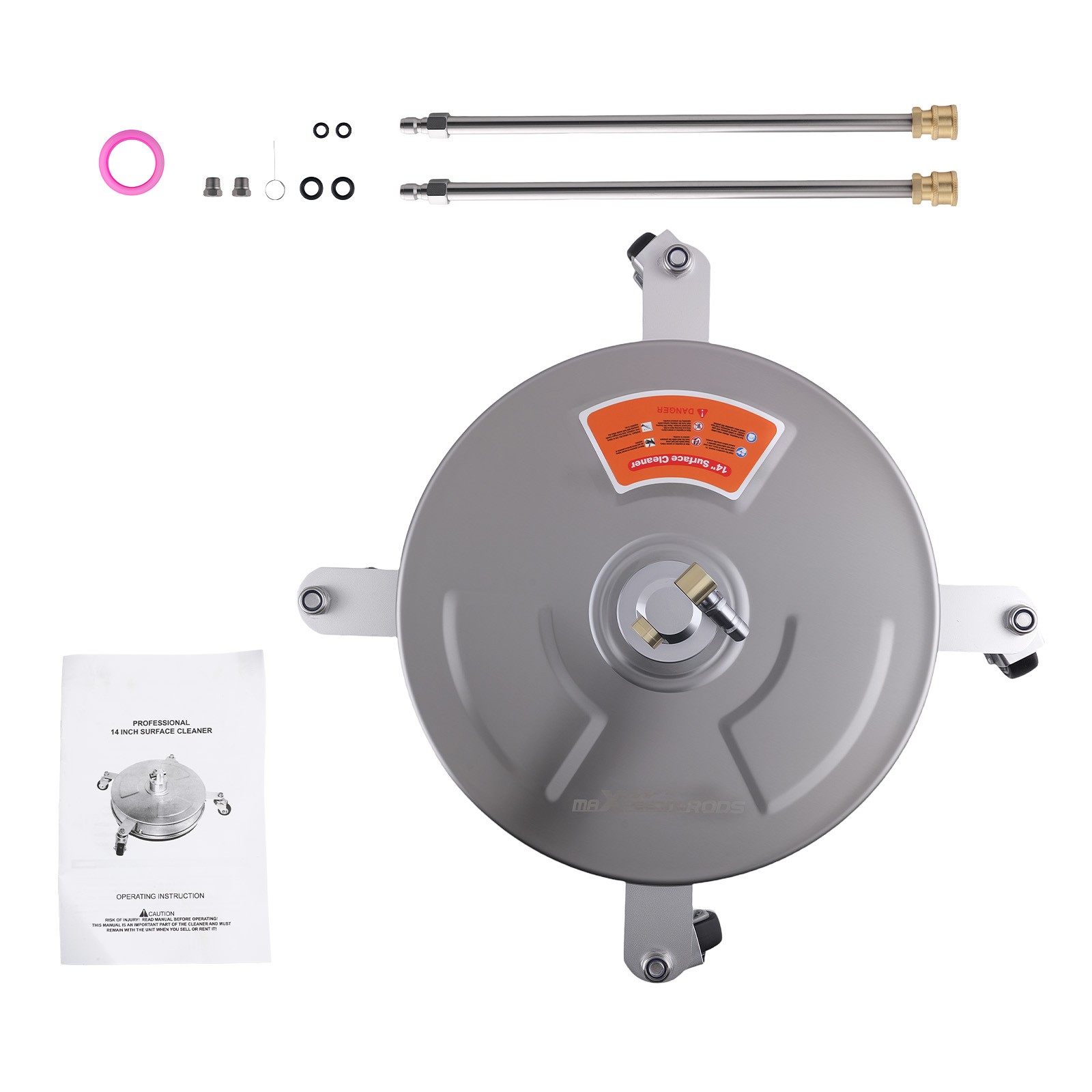 14″ Surface Cleaner for Pressure Washer 3200PSI-4200PSI Dual Nozzles Wheels